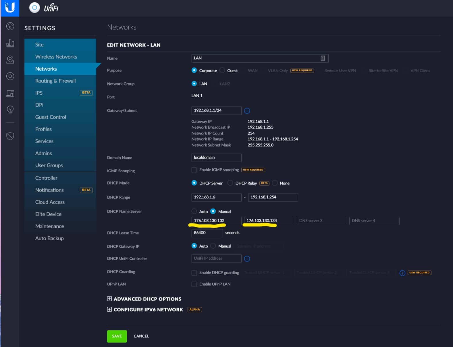 Unifi router DNS