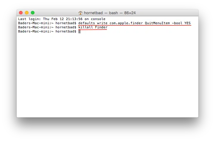 تفعيل خيار ايقاف الفايندر في الماك Quit Finder 2 console