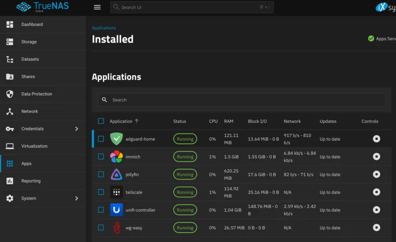 TruNAS Scale installed apps
