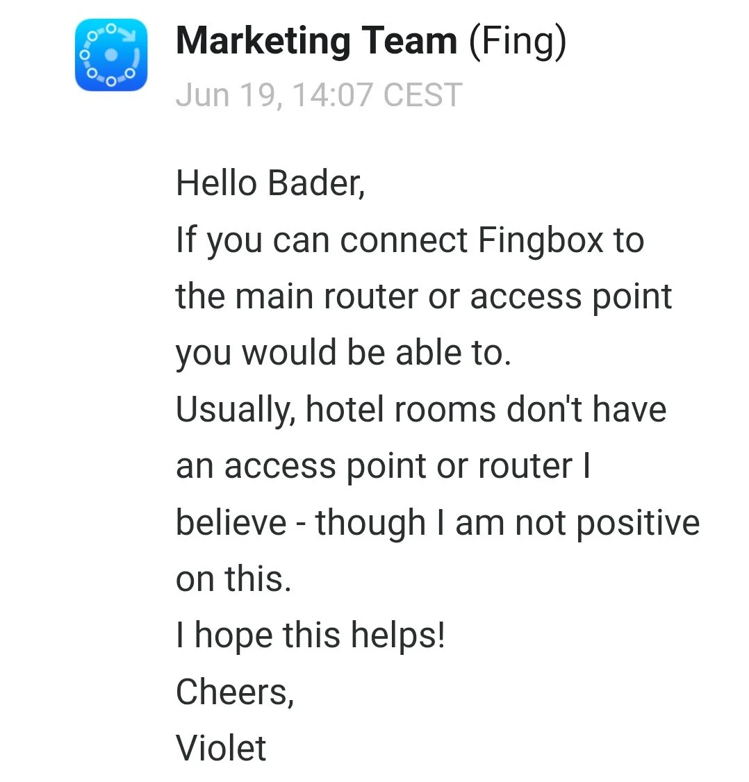 fingbox respond Fingbox Marketing Team Email