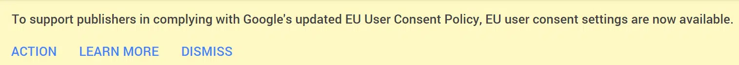 تنبيه قوقل بخصوص GDPR google adsens note